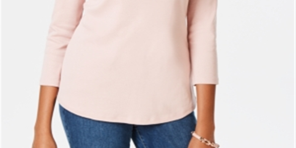 Charter Club Top feminino de algodão Pima com decote canoa e botões, rosa, tamanho XX-G