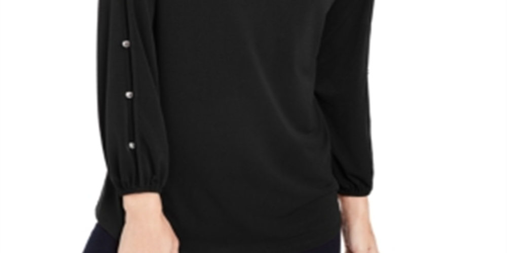 Blusa feminina NY Collection com mangas divididas, preta, tamanho pequeno GG