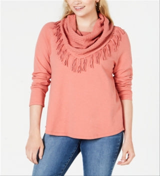 Suéter feminino estilo &amp; co coral com franjas, manga comprida, gola alta, laranja, tamanho pequeno