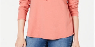 Suéter feminino estilo &amp; co coral com franjas, manga comprida, gola alta, laranja, tamanho pequeno