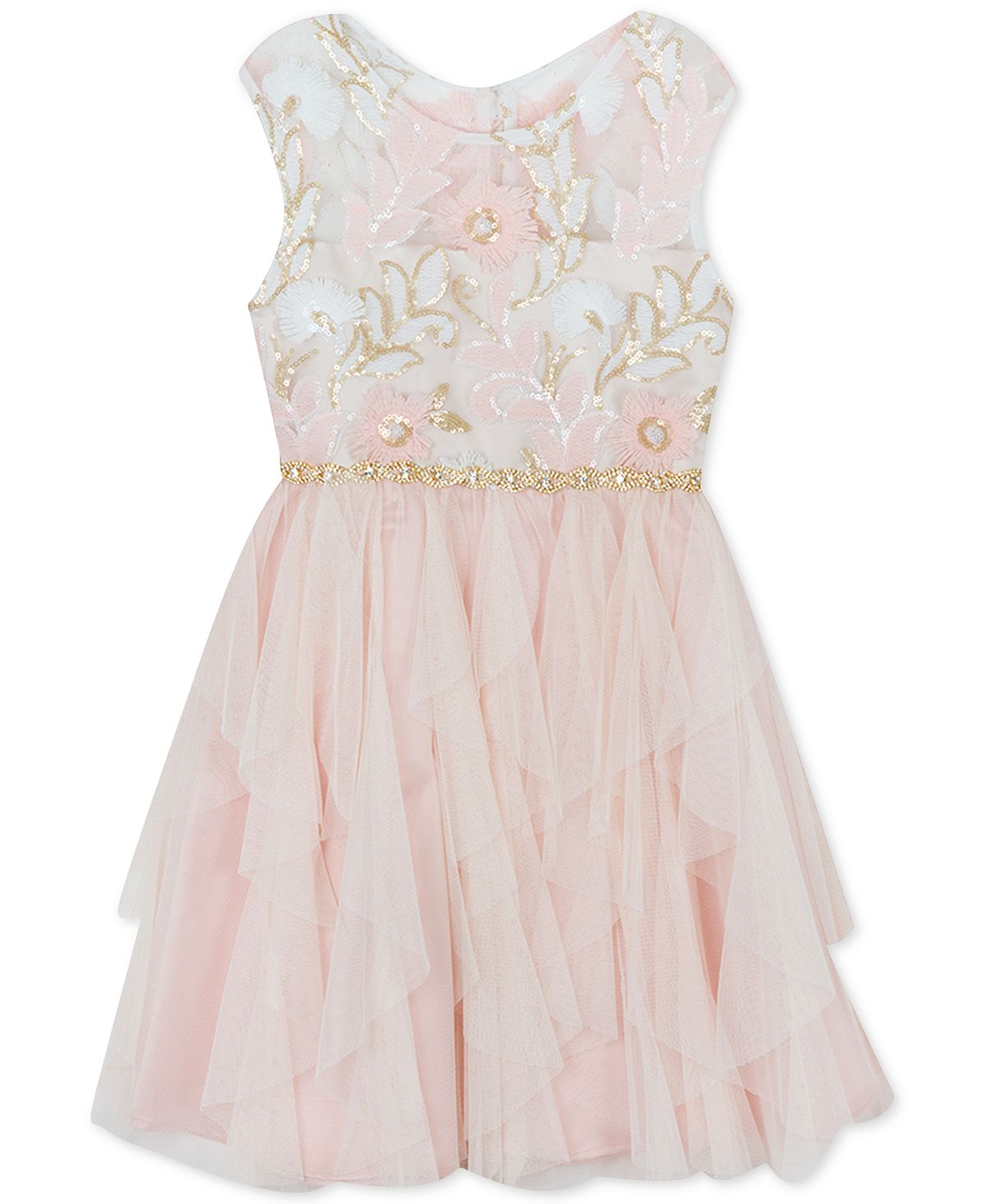 Vestido bordado com lantejoulas para meninas, edição rara, rosa, tamanho 2T