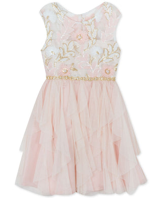 Vestido bordado com lantejoulas para meninas, edição rara, rosa, tamanho 2T