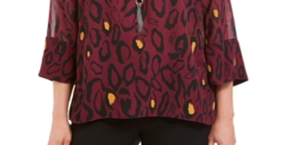 Blusa feminina com decote em V e colar JM Collection, tamanho vinho, pequena e pequena