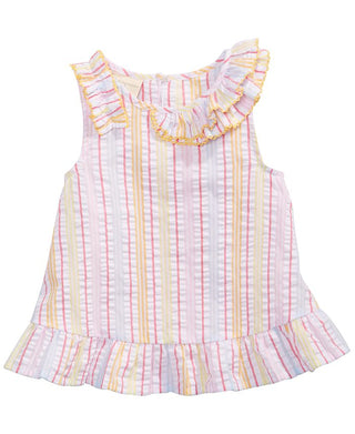 Blusa listrada com babados e estampa de seersucker para bebês First Impressions, branca, tamanho 3-6 meses