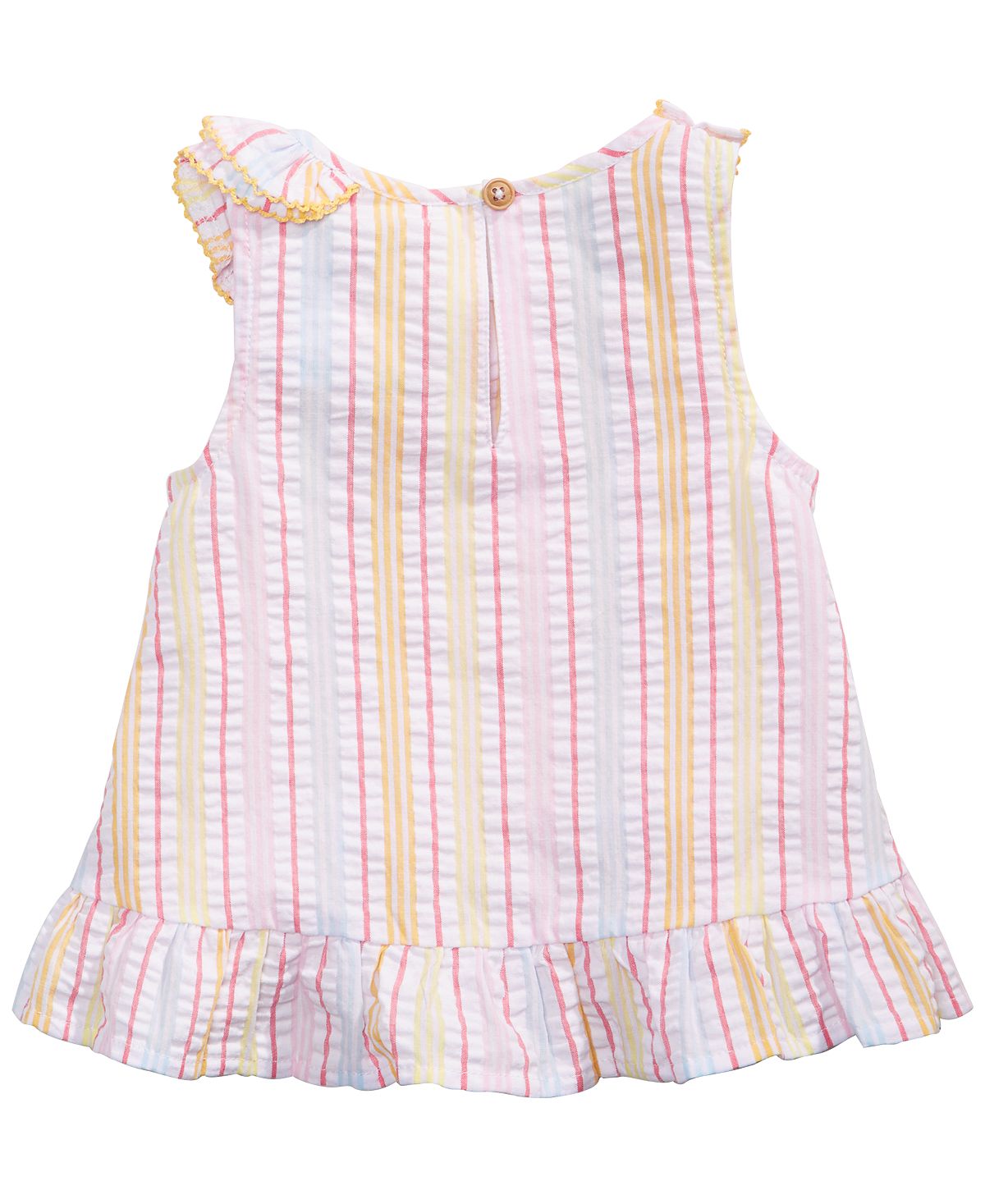 Blusa listrada com babados e estampa de seersucker para bebês First Impressions, branca, tamanho 3-6 meses