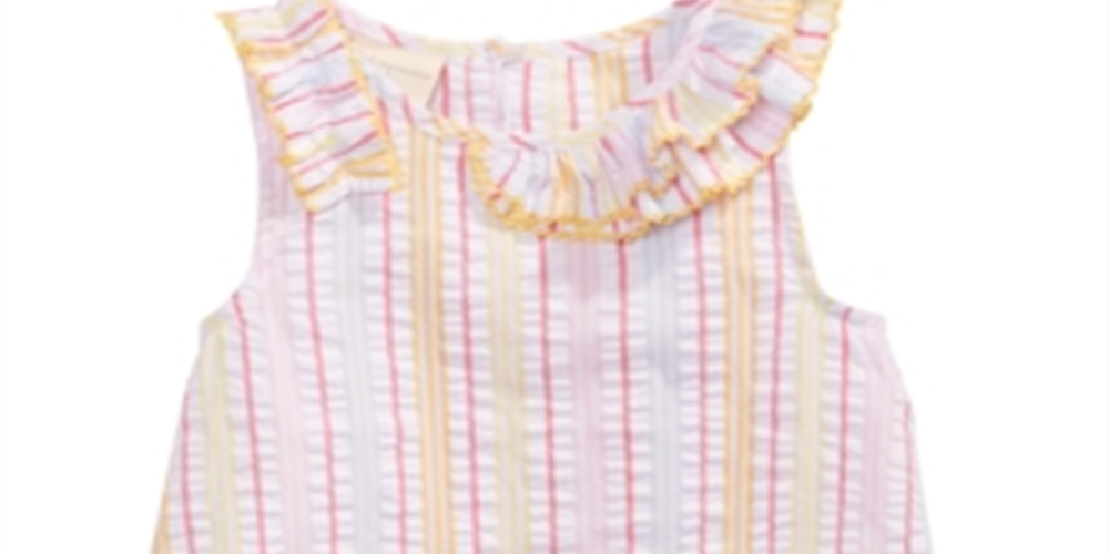 Blusa listrada com babados e estampa de seersucker para bebês First Impressions, branca, tamanho 3-6 meses