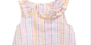 Blusa listrada com babados e estampa de seersucker para bebês First Impressions, branca, tamanho 3-6 meses