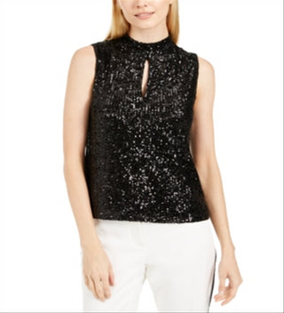 Blusa Calvin Klein Feminina com Lantejoulas e Gola Redonda, Preta, Tamanho P