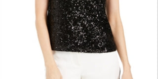 Blusa Calvin Klein Feminina com Lantejoulas e Gola Redonda, Preta, Tamanho P