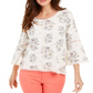 Blusa feminina estampada com manga lanterna estilo &amp; co, branca, tamanho pequeno