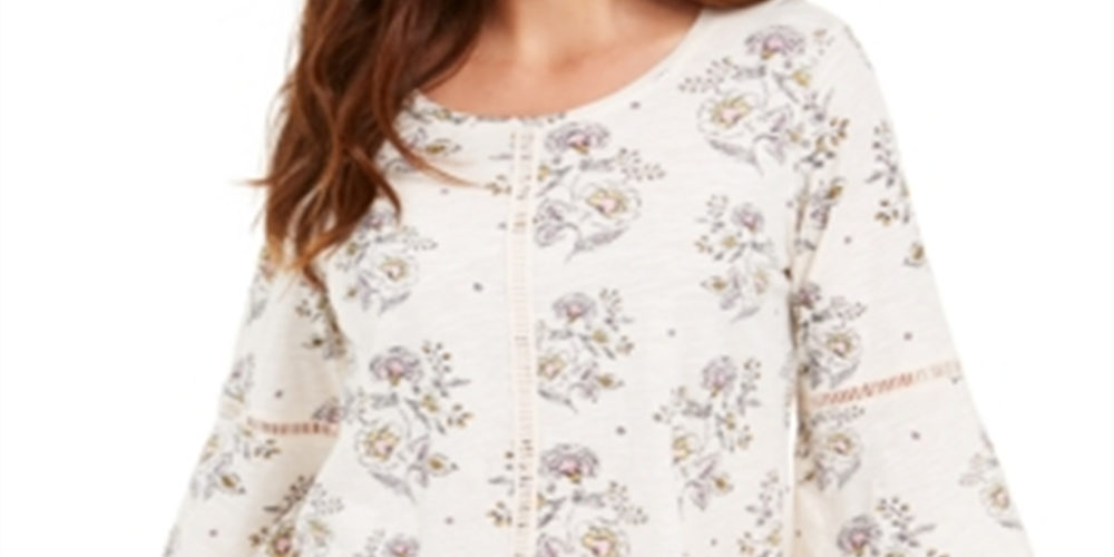Blusa feminina estampada com manga lanterna estilo &amp; co, branca, tamanho pequeno