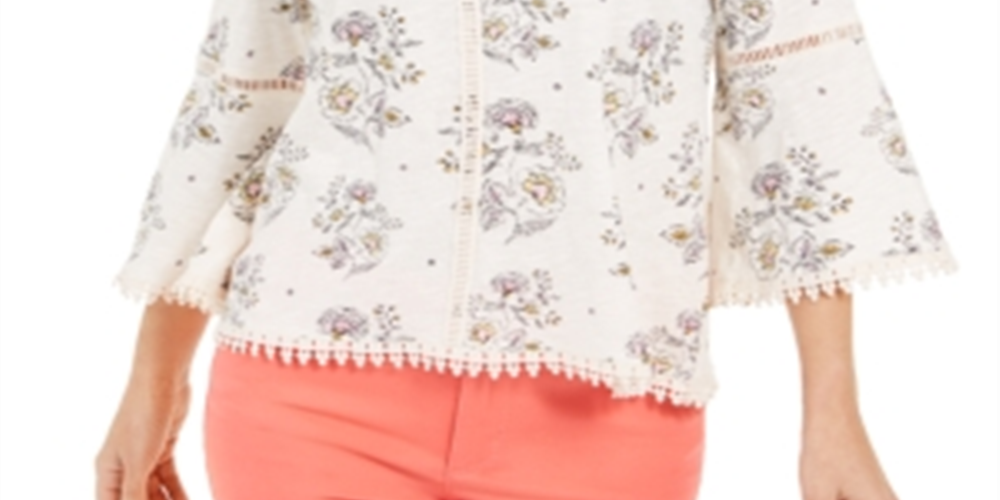 Blusa feminina estampada com manga lanterna estilo &amp; co, branca, tamanho pequeno