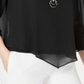 JM Collection Top de chiffon com punho e gravata feminino, preto, tamanho pequeno P