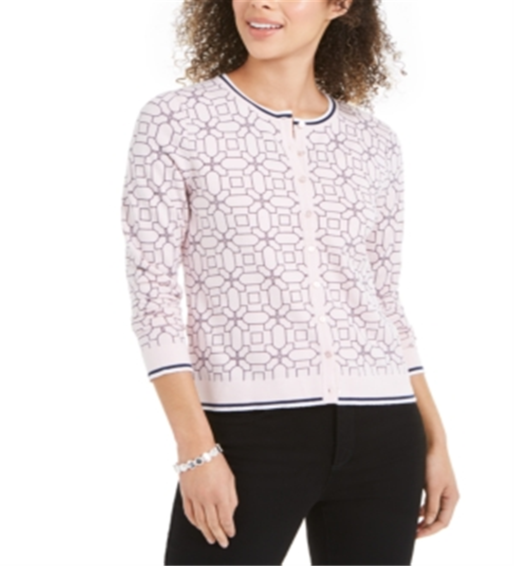 Cardigan feminino com estampa geométrica e pontas Charter Club, rosa, tamanho GG