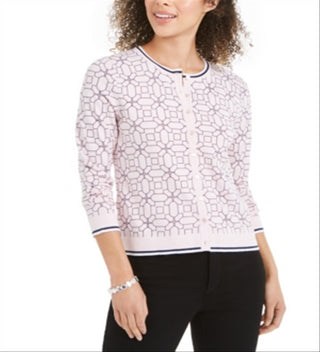 Cardigan feminino com estampa geométrica e pontas Charter Club, rosa, tamanho GG