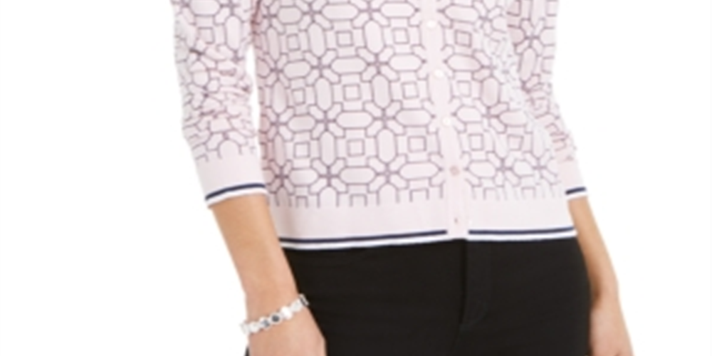 Cardigan feminino com estampa geométrica e pontas Charter Club, rosa, tamanho GG