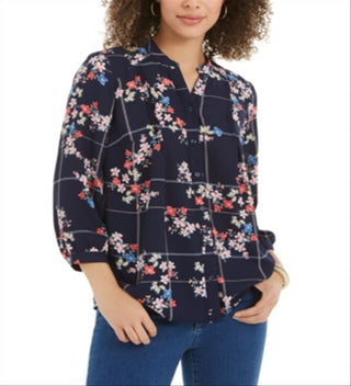 Blusa estampada Sophia Pintuck feminina Charter Club, azul, tamanho grande