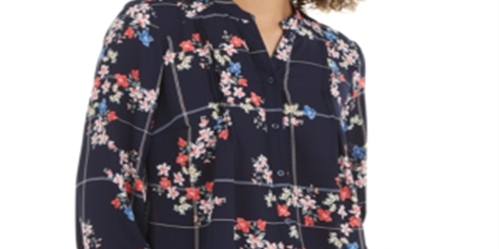 Blusa estampada Sophia Pintuck feminina Charter Club, azul, tamanho grande