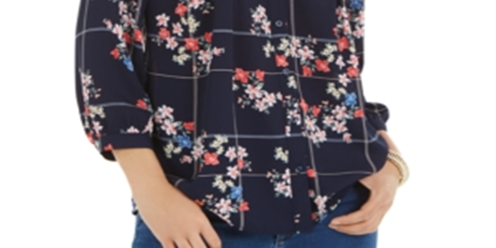 Blusa estampada Sophia Pintuck feminina Charter Club, azul, tamanho grande