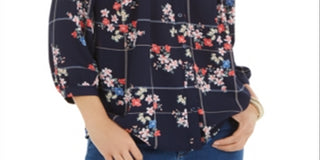 Blusa estampada Sophia Pintuck feminina Charter Club, azul, tamanho grande