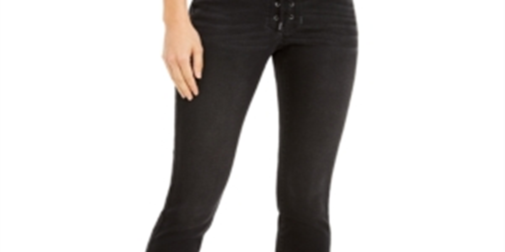 Calça jeans skinny feminina INC International Concepts com cadarço, preta, tamanho 4