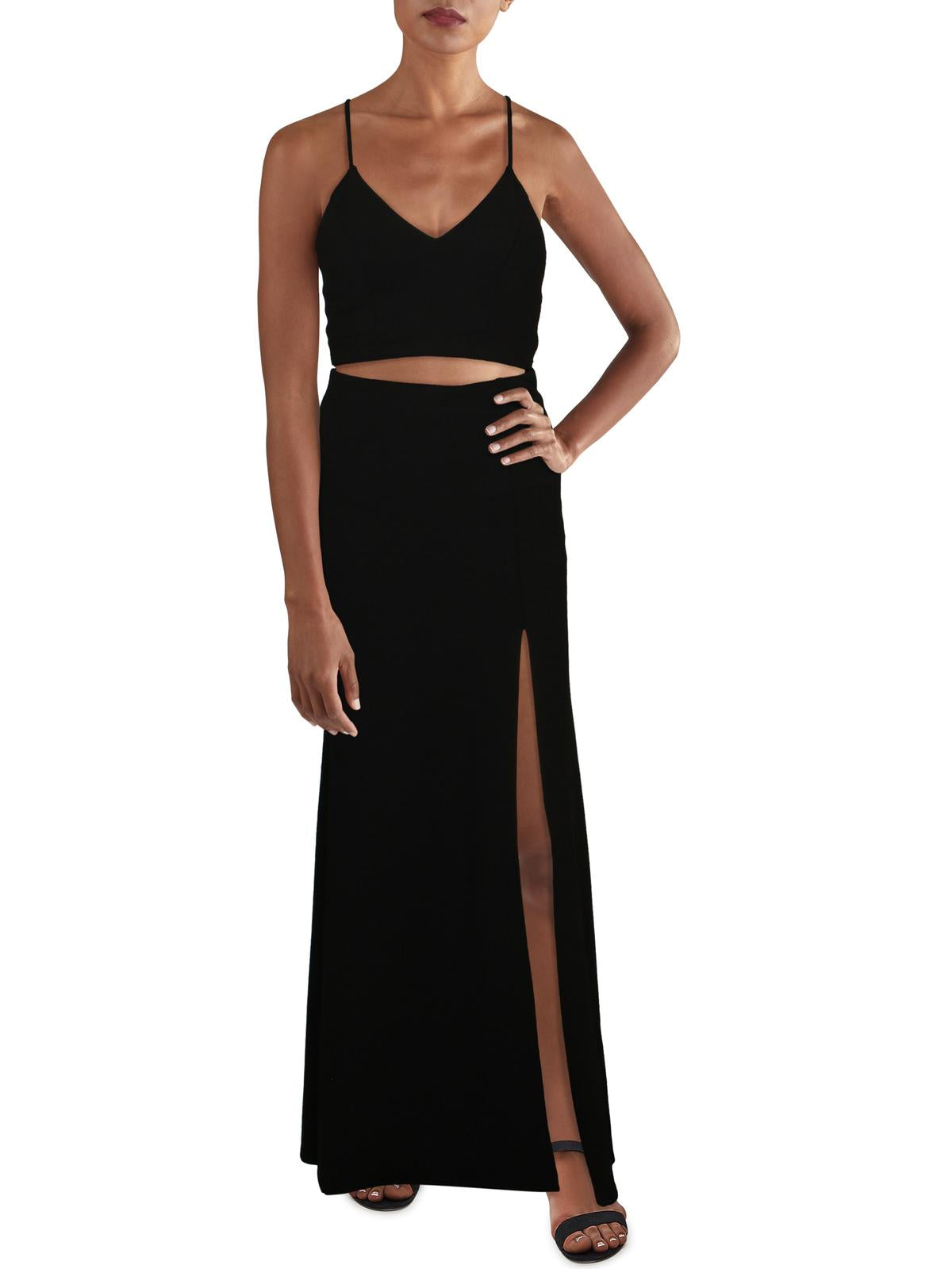 Vestido de festa feminino B Darlin com costas nadador e duas peças, preto, tamanho 1/2