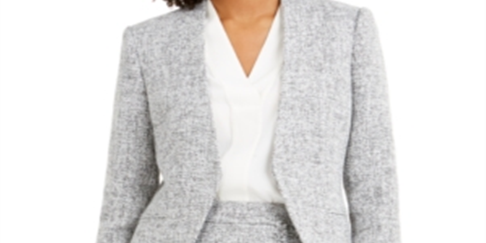 Calvin Klein Blazer Feminino Tweed Frente Aberta Cinza Tamanho 10