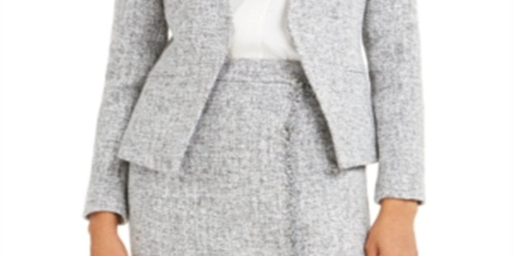 Calvin Klein Blazer Feminino Tweed Frente Aberta Cinza Tamanho 10