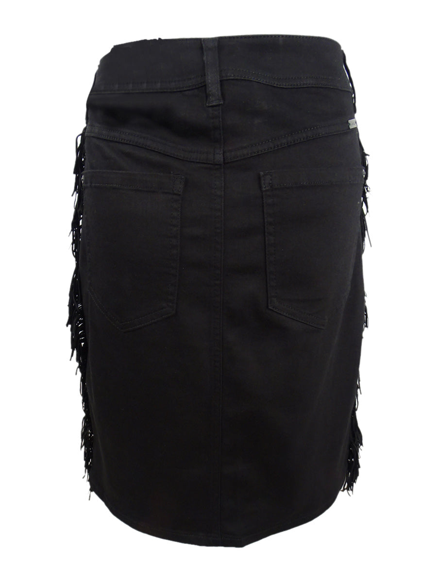 Saia jeans feminina com franjas e acabamento em franjas, preta, tamanho 4, da INC International Concepts