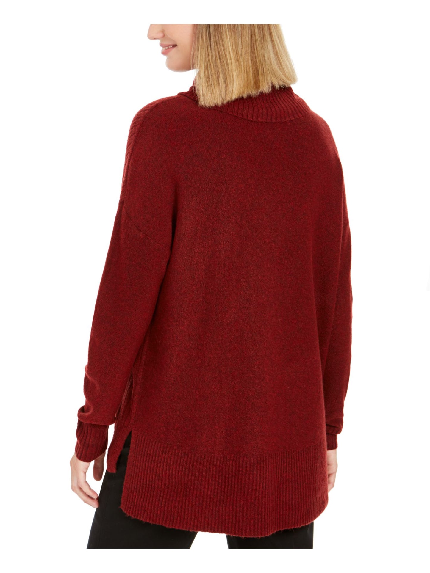 Suéter feminino texturizado canelado, manga comprida, gola alta, vermelho, tamanho pequeno
