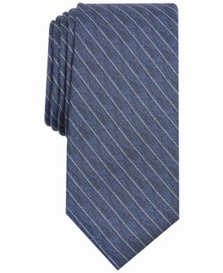 Gravata de seda fina e listrada Alfani Powell masculina, tamanho regular, azul