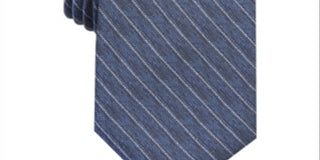 Gravata de seda fina e listrada Alfani Powell masculina, tamanho regular, azul