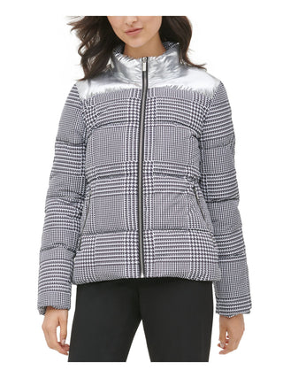 Jaqueta Puffer Calvin Klein Feminina Pied-de-poule Prata Tamanho X-S