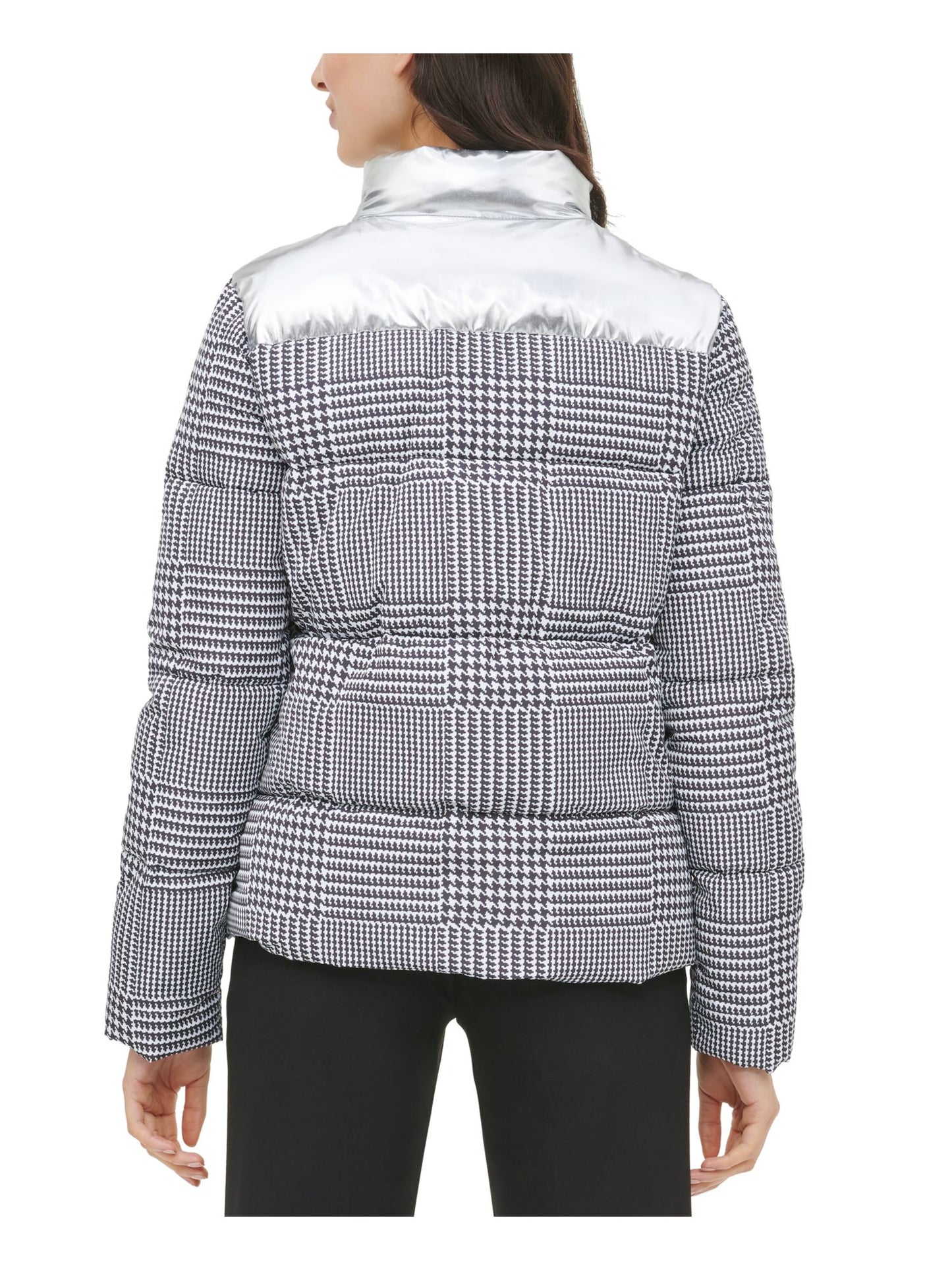 Jaqueta Puffer Calvin Klein Feminina Pied-de-poule Prata Tamanho X-S