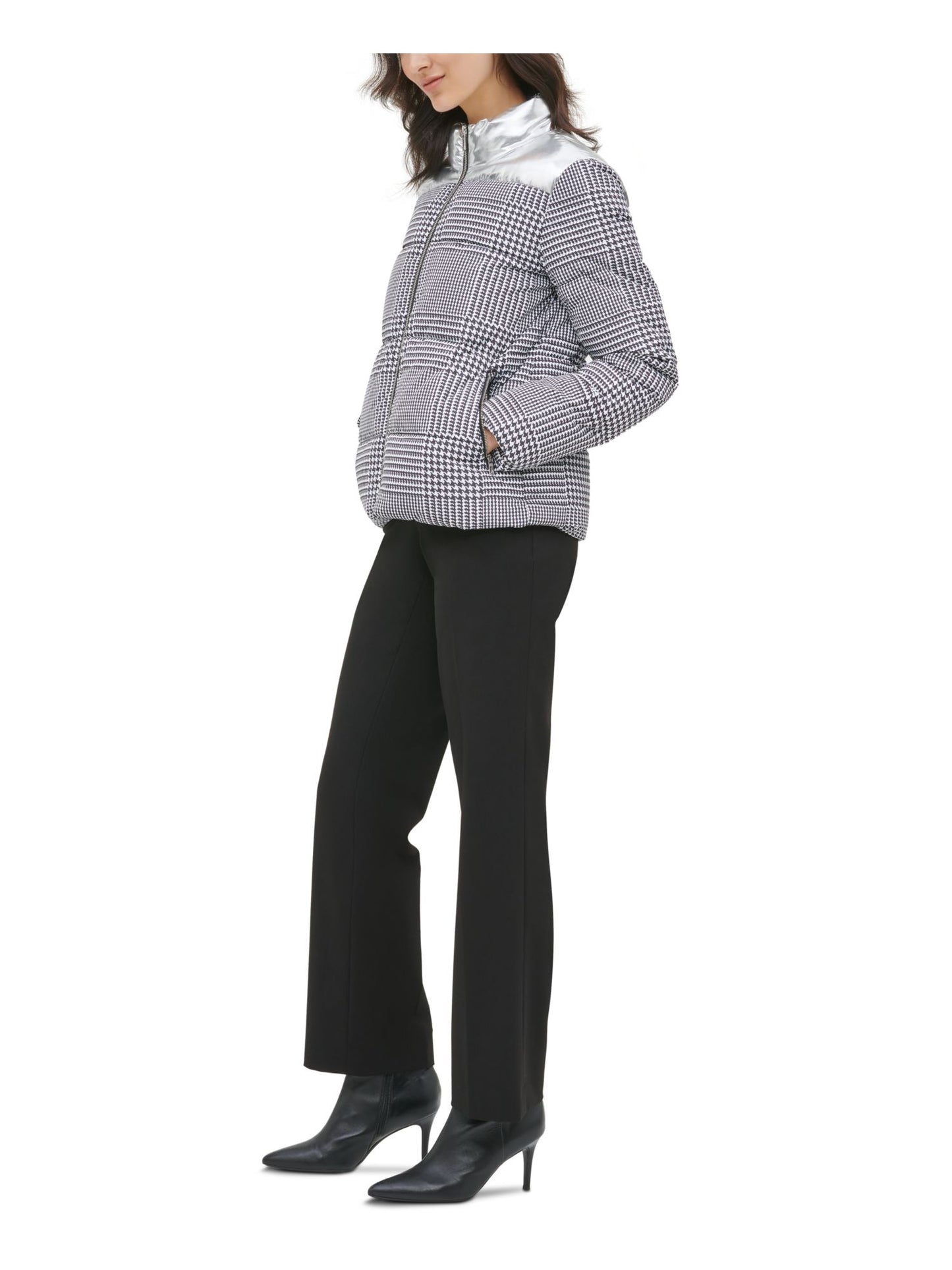 Jaqueta Puffer Calvin Klein Feminina Pied-de-poule Prata Tamanho X-S