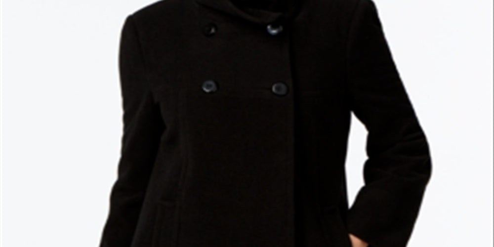 Casaco de lã feminino Larry Levine, trespassado, comprimento médio, preto, tamanho GG