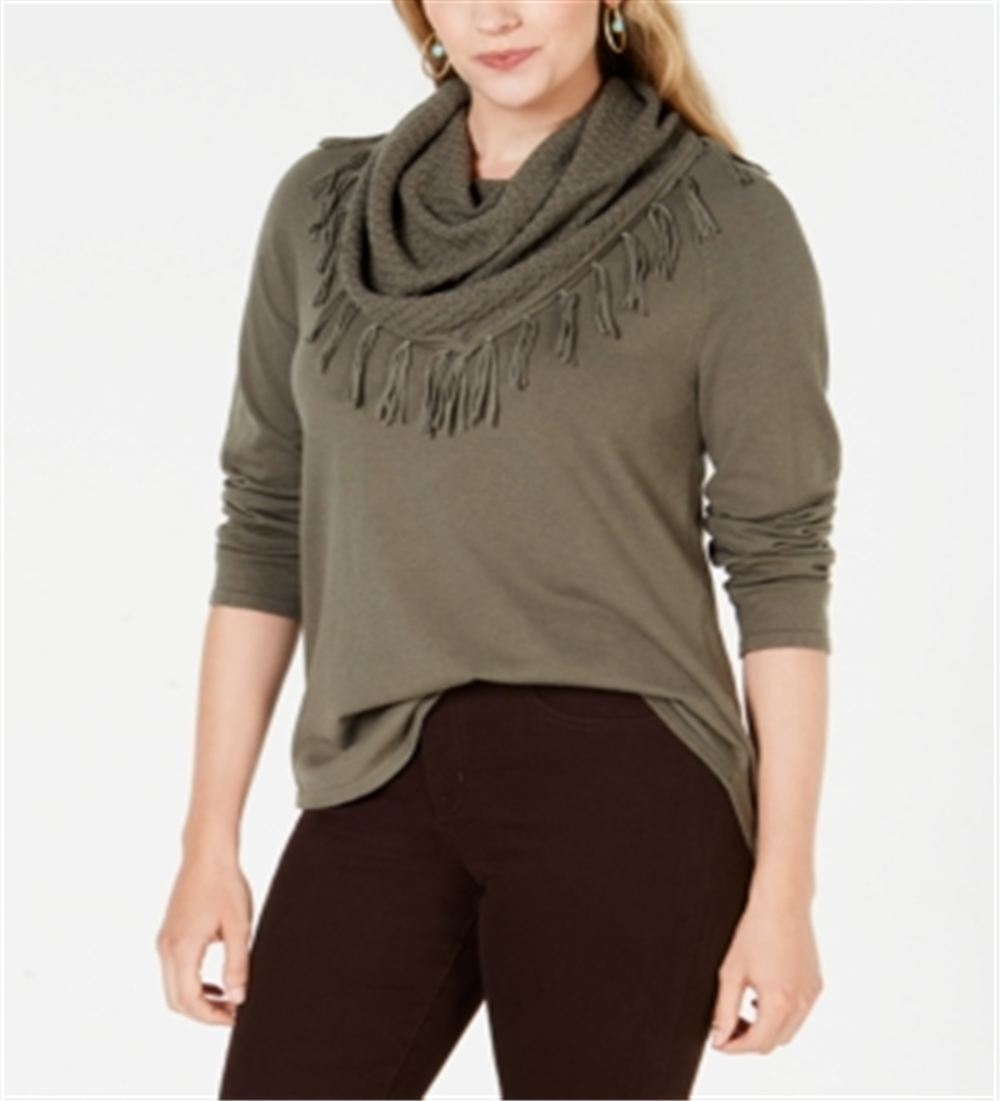 Suéter feminino com franjas e gola alta, verde, tamanho pequeno P, da Style &amp; Co