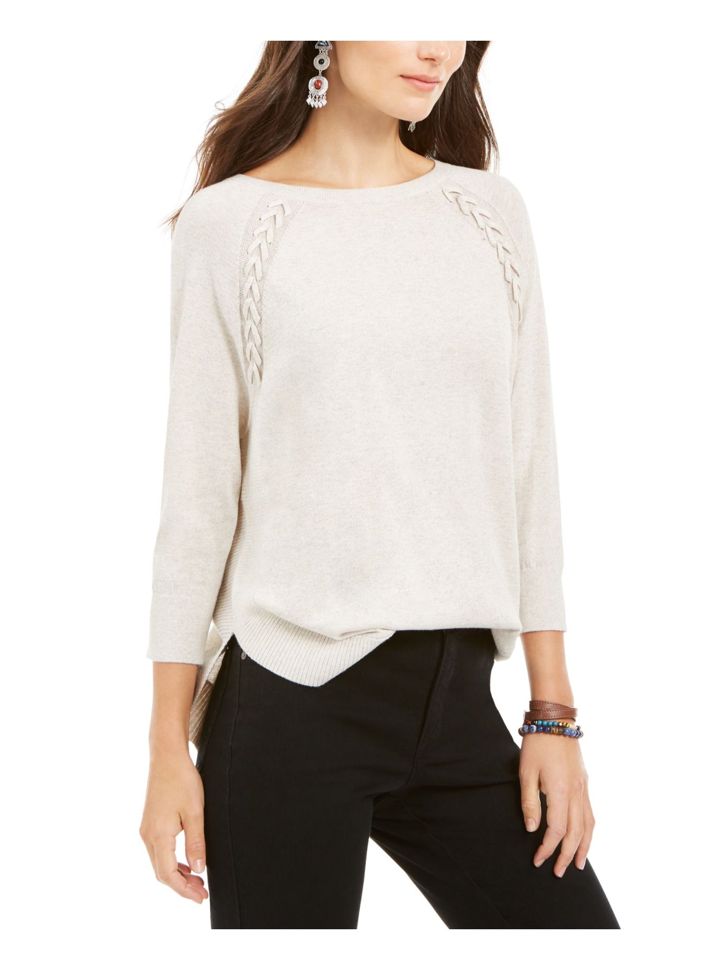 Cardigan aberto de manga comprida mesclado feminino Style &amp; Co, trapézio, marrom, tamanho pequeno