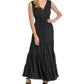 Vestido longo feminino DKNY com amarração na cintura e camadas, preto, tamanho extragrande
