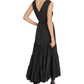 Vestido longo feminino DKNY com amarração na cintura e camadas, preto, tamanho extragrande