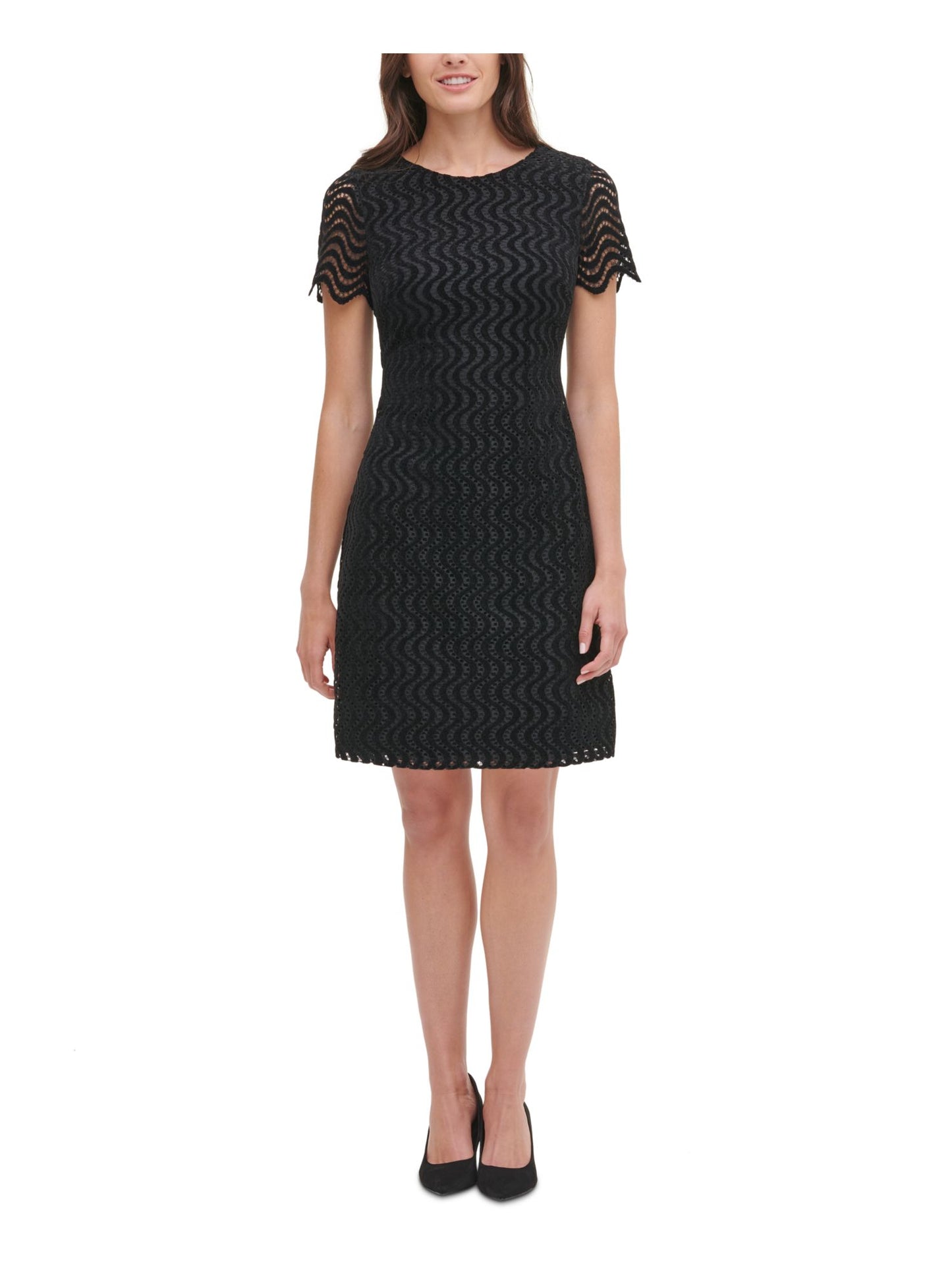 Vestido tubinho feminino Tommy Hilfiger com zíper e manga curta, gola alta, acima do joelho, preto, tamanho 16