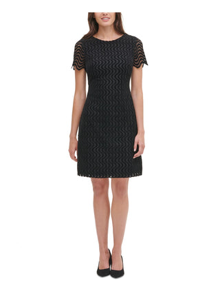 Vestido tubinho feminino Tommy Hilfiger com zíper e manga curta, gola alta, acima do joelho, preto, tamanho 16