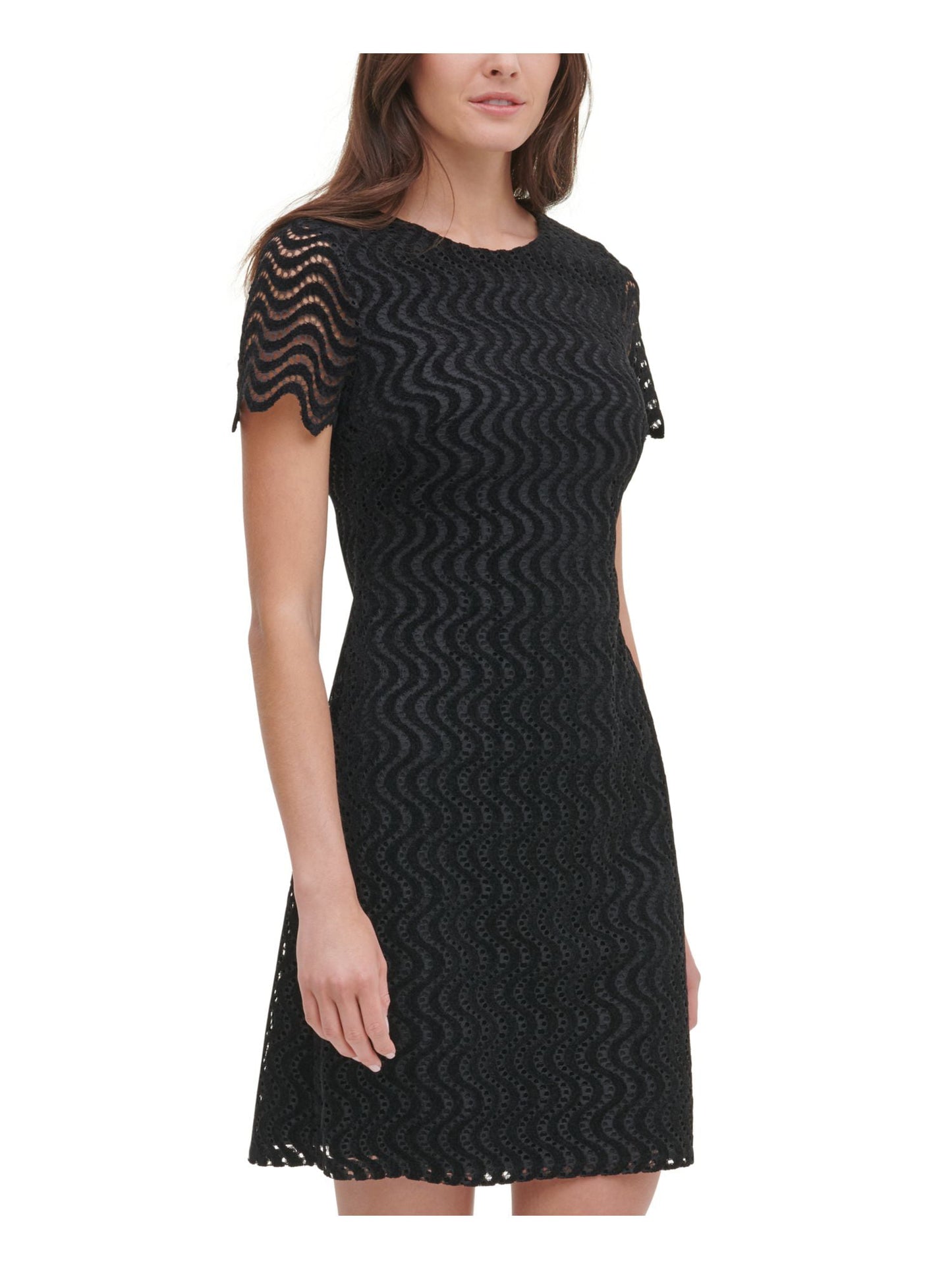 Vestido tubinho feminino Tommy Hilfiger com zíper e manga curta, gola alta, acima do joelho, preto, tamanho 16