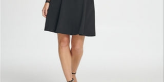 DKNY Women's Long Sleeve Jewel Neck Short Fit Flare Party Black Size 12