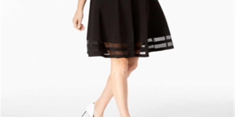 Vestido Calvin Klein Feminino Manga Cotovelo com Detalhe de Ilusão Preto Tamanho 6 Petite