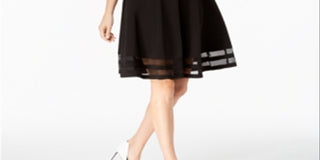 Vestido Calvin Klein Feminino Manga Cotovelo com Detalhe de Ilusão Preto Tamanho 6 Petite