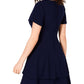 Vestido feminino B Darlin com decote em V franzido e zíper nas costas, azul-marinho, tamanho 15/16
