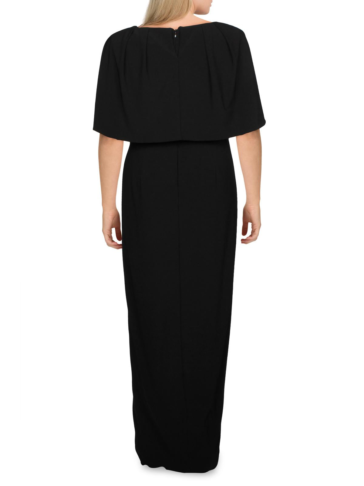 Vestido longo de festa feminino Adrianna Papell, com fenda, manga curta, decote em V, comprimento total, preto, tamanho 4