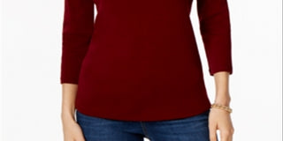 Charter Club Blusa feminina com decote canoa e botões, vermelha, tamanho X-S