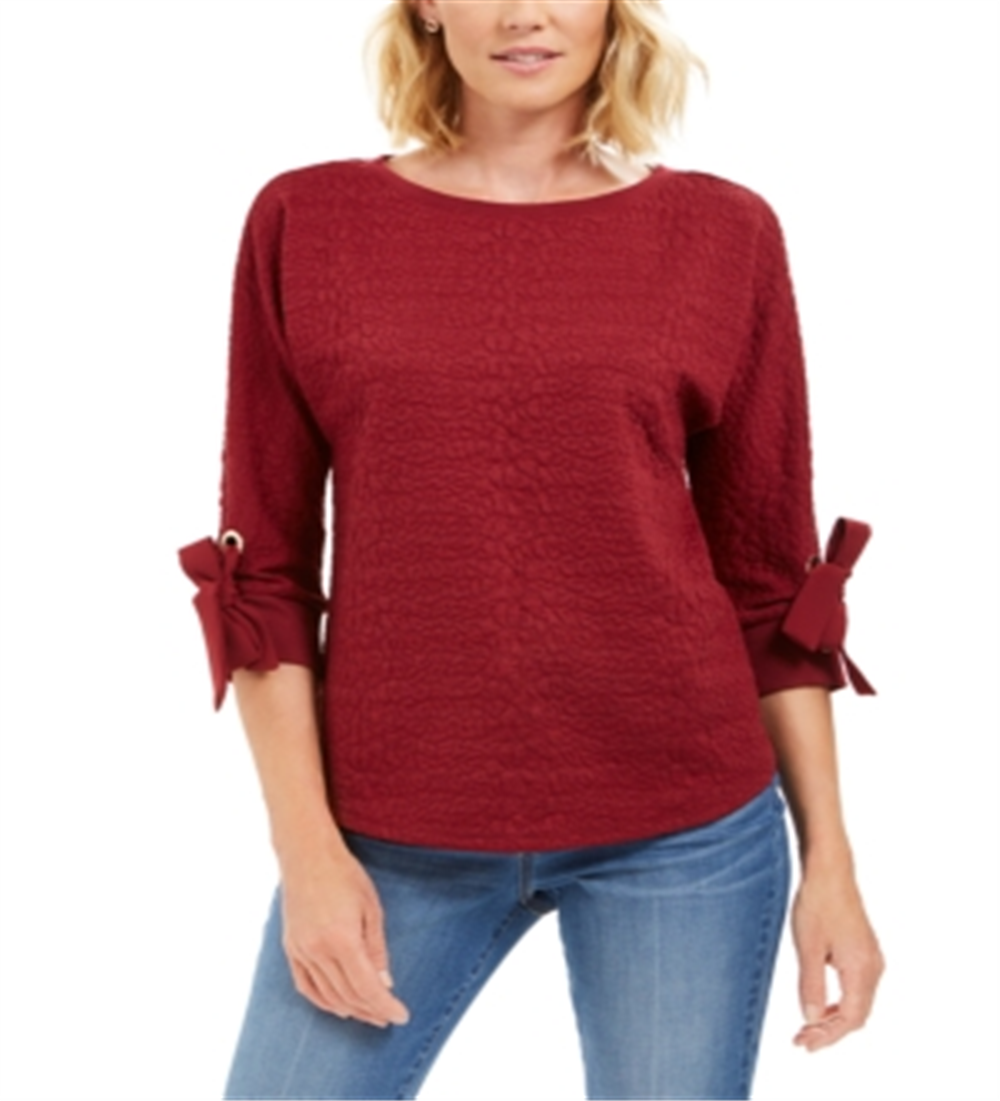 Top texturizado com punho e gravata feminino Charter Club, vermelho, tamanho XX-G